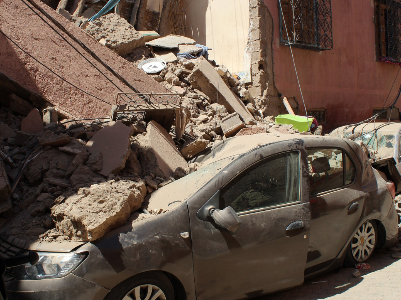 A car crushed under rubble during the morocco earthquake - SOS Children's Villages Image